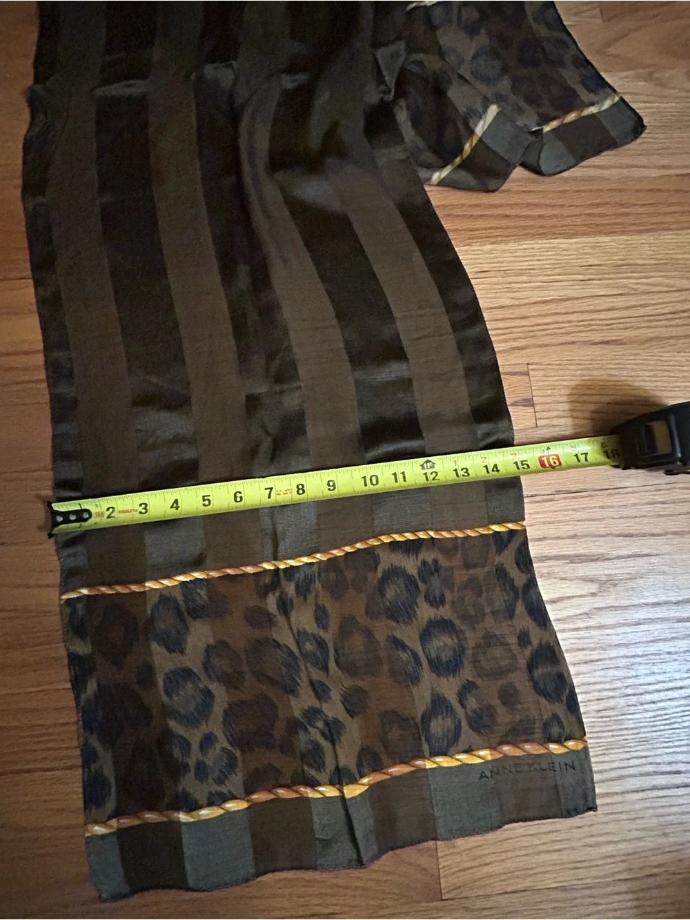 Anne Klein Brown and Black Leopard-Trim Silk Scarf